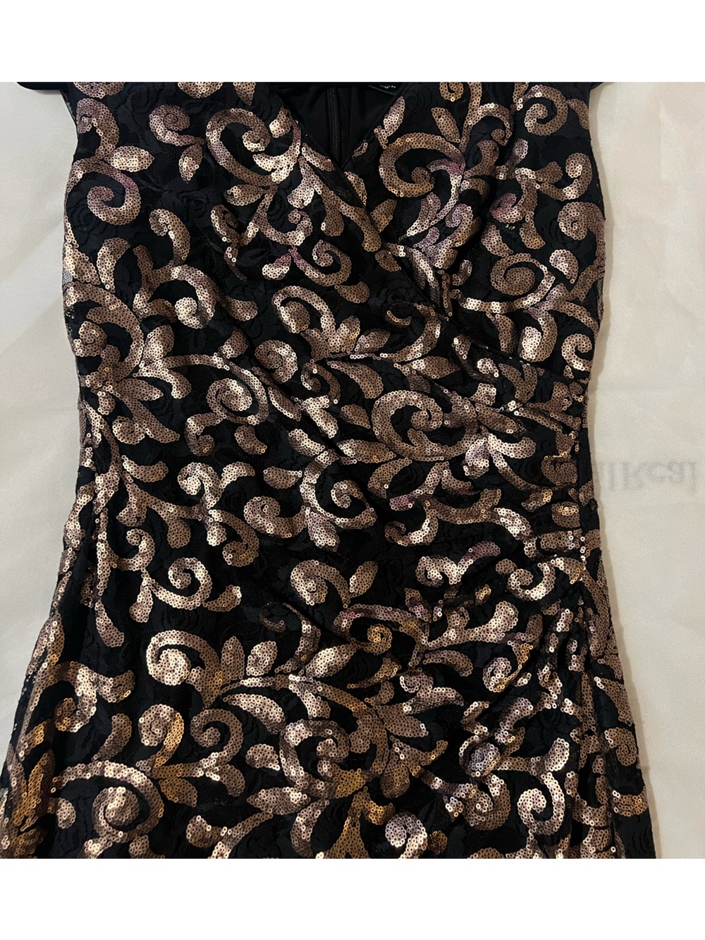 Lauren Ralph Lauren Dress Size 8 Black Bronze Sequin Lace Sheath Cocktail Dress - Picture 5 of 11